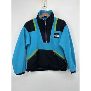 Vtg 90s The North Face Multicolor Fleece Jacket Blurb Black Made in USA TNF Sz 6